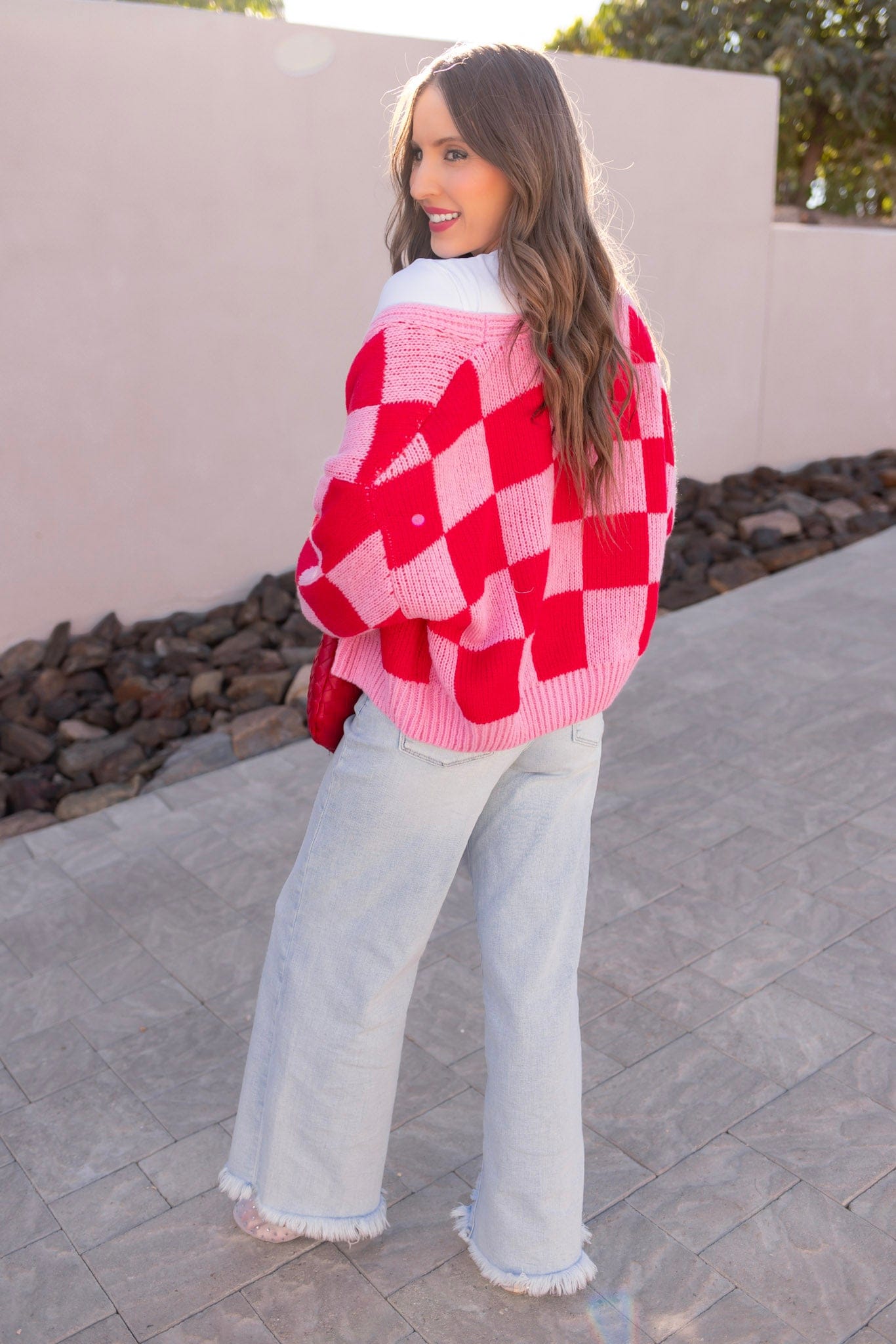 Cupid's Valentine Red & Pink Checker Cardigan