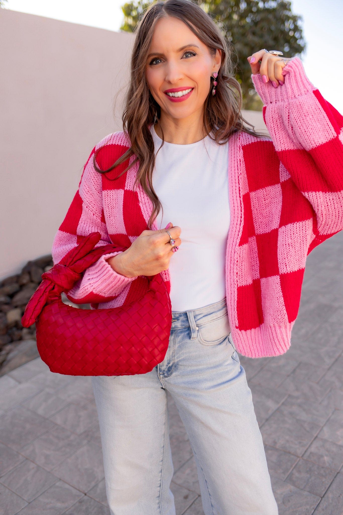 Cupid's Valentine Red & Pink Checker Cardigan