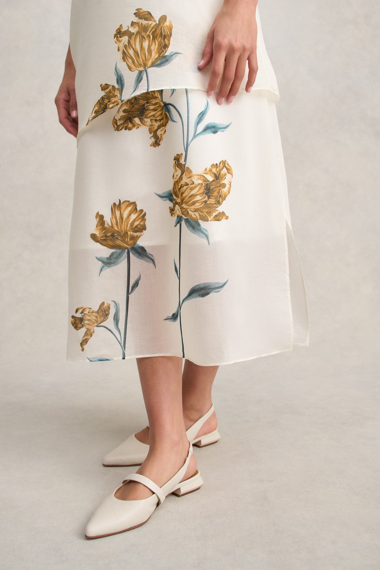 Sheer Layer Dress - Lone Stem Print