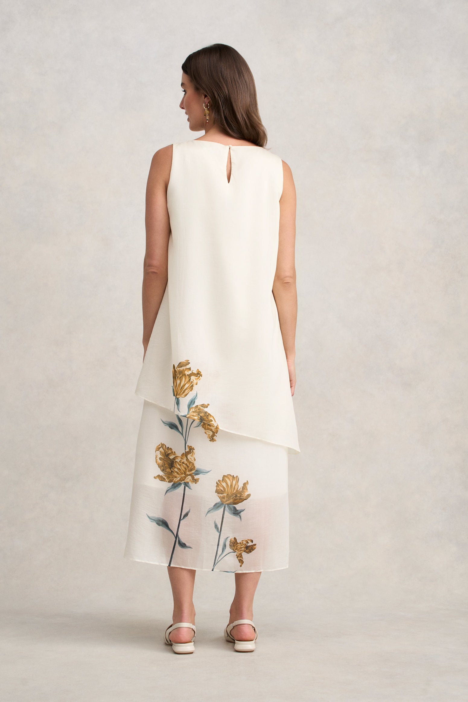 Sheer Layer Dress - Lone Stem Print