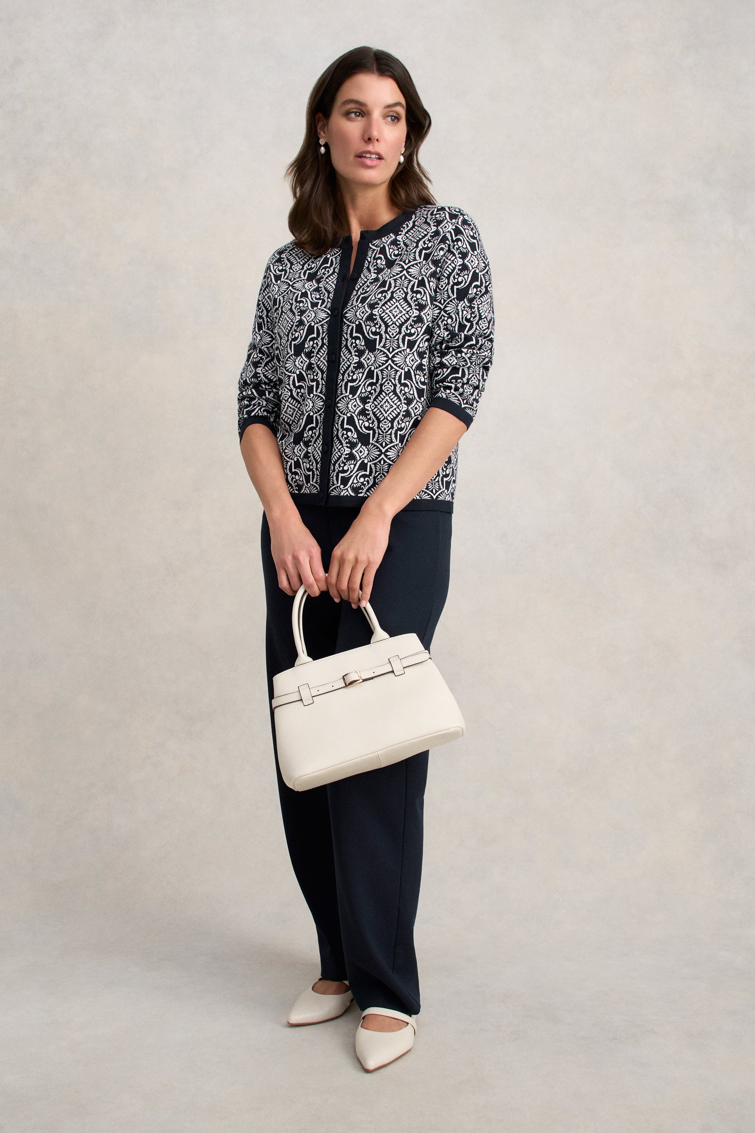 Cotton Jacquard Cardigan - Two Tone Print