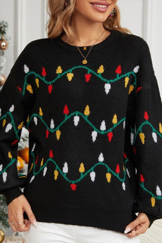Lights Stripe Pattern Color Block Crew Neck Sweater