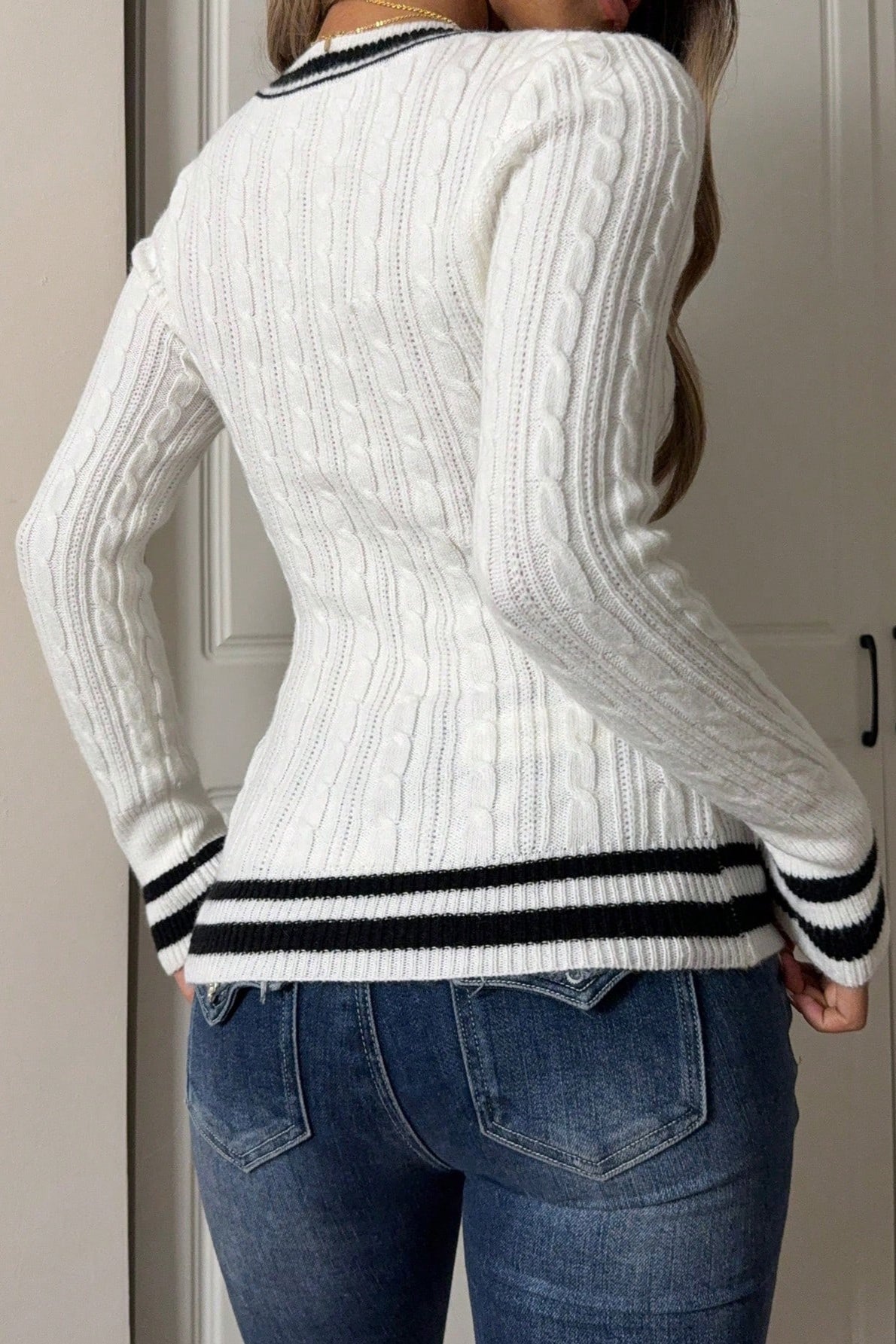 Color Block Striped Deep V Slim Sweater