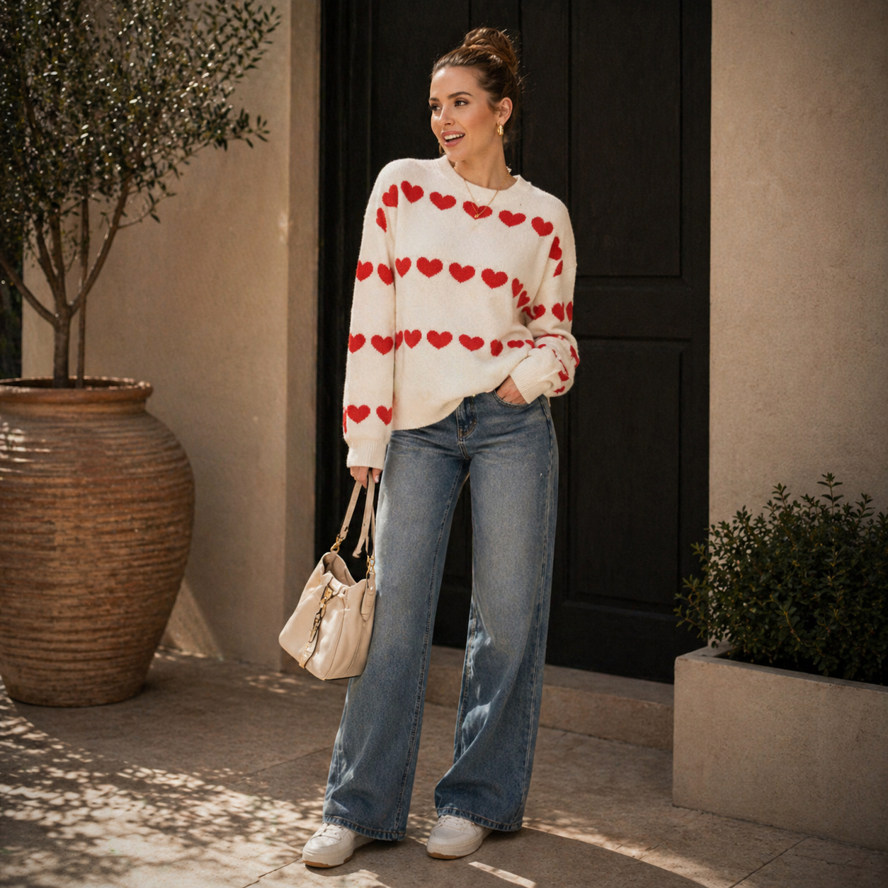 Red Heart Valentine Long Sleeve Knit Sweater