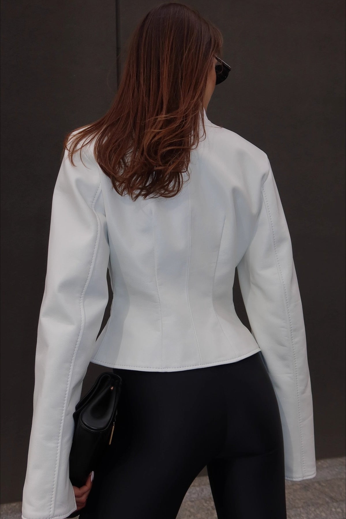 Stand Collar Fitted Leather Jacket