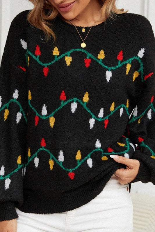 Lights Stripe Pattern Color Block Crew Neck Sweater